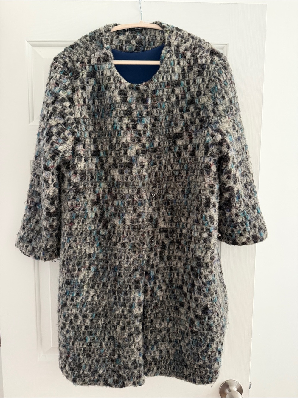 Mara Desideri Italian Bouclé Wool Blend Coat Size 50 IT 3/4 Sleeve